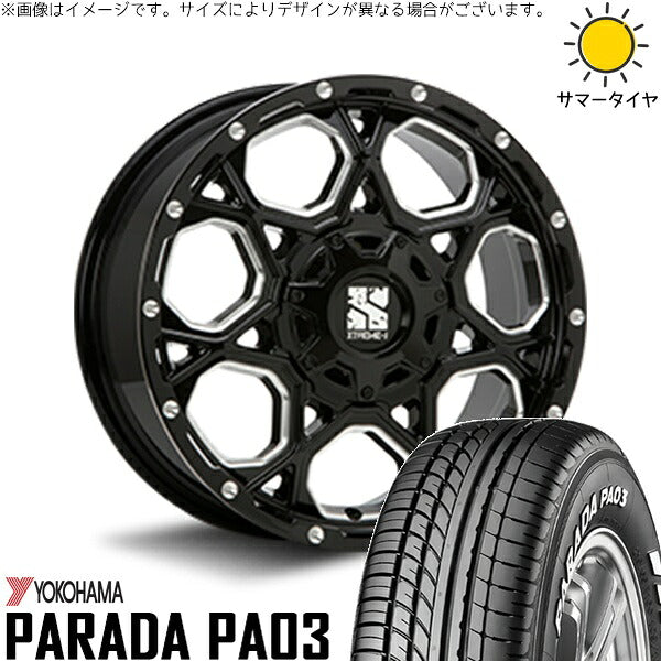 ヨコハマタイヤ パラダ PA03 215/60R17 + エクストリームJ XJ06 グロスブラックミルド 17インチ 7.5J +35 5H114.3P サマー・ホイール4本セット。1枚目。