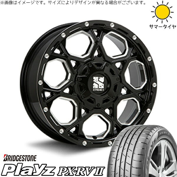 ブリヂストン プレイズ PX-RV2 225/60R17 + エクストリームJ XJ06 グロスブラックミルド 17インチ 7.5J +35 5H114.3P サマー・ホイール4本セット。1枚目。