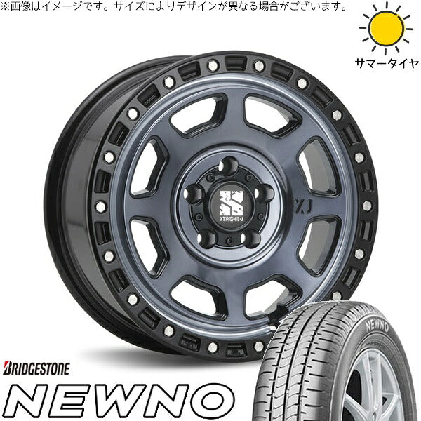 ブリヂストン ニューノ 215/65R16 + エクストリームJ XJ07 グロスブラックミルド/インディゴ 16インチ 7J +35 5H114.3P サマー・ホイール4本セット。1枚目。