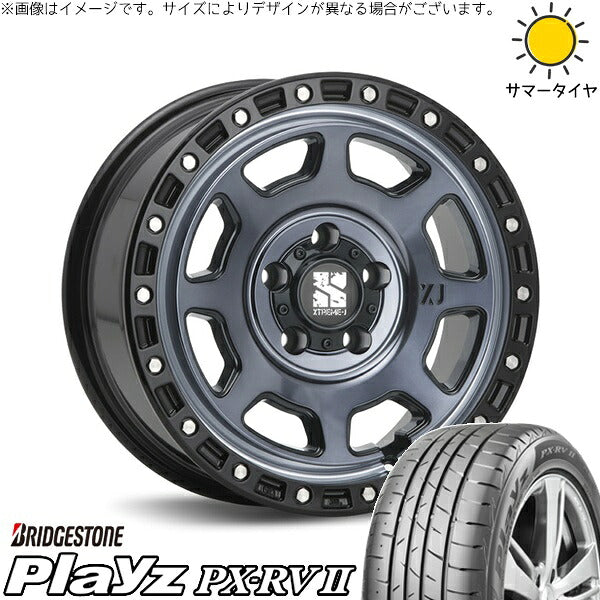 ブリヂストン プレイズ PX-RV2 205/65R16 + エクストリームJ XJ07 グロスブラックミルド/インディゴ 16インチ 7J +35 5H114.3P サマー・ホイール4本セット。1枚目。