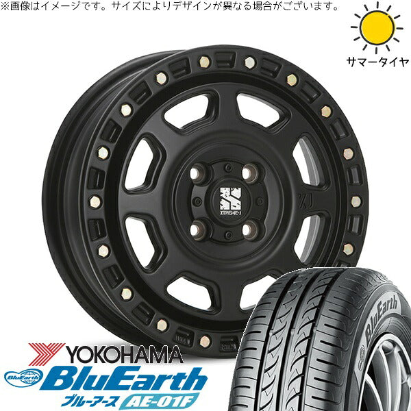 ヨコハマタイヤ ブルーアース AE-01F 185/70R14 + エクストリームJ XJ07 サテンブラック 14インチ 5J +42 4H114.3P サマー・ホイール4本セット。1枚目。