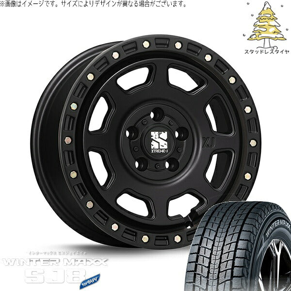 ダンロップ ウィンターマックス SJ8+ 215/70R16 + エクストリームJ XJ07 サテンブラック 16インチ 7J +35 5H114.3P スタッドレス・ホイール4本セット。1枚目。