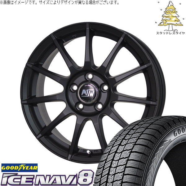 グッドイヤー アイスナビ8 165/55R15 ＋ MSW 85-2 マットブラック 15インチ 6J +45 4H100P スタッドレス・ホイール4本セット。1枚目。