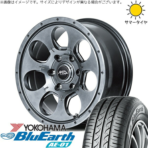 ヨコハマタイヤ ブルーアース AE01 165/55R14 ＋ MIDホイール マッドエージェント メタリックグレー 14インチ 4.5J +45 4H100P サマー・ホイール4本セット。1枚目。