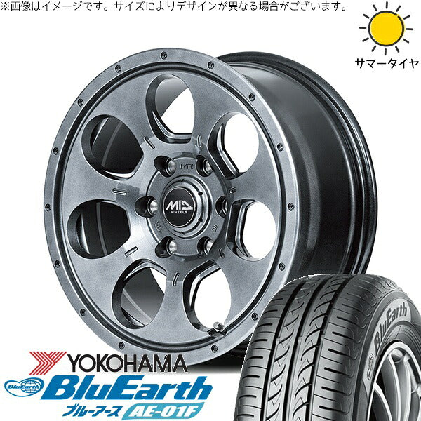 ヨコハマタイヤ ブルーアース AE-01F 205/60R16 ＋ MIDホイール マッドエージェント メタリックグレー 16インチ 7J +40 5H114.3P サマー・ホイール4本セット。1枚目。