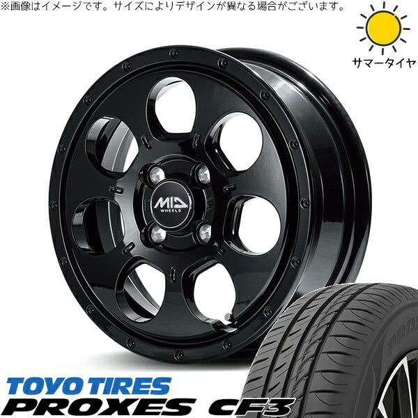 トーヨータイヤ プロクセス CF3 165/60R14 ＋ MIDホイール マッドエージェント セミグロスブラック 14インチ 4.5J +45 4H100P サマー・ホイール4本セット。1枚目。