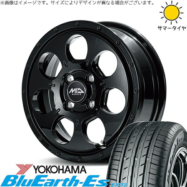 ヨコハマタイヤ ブルーアース ES32 165/55R14 ＋ MIDホイール マッドエージェント セミグロスブラック 14インチ 4.5J +45 4H100P サマー・ホイール4本セット。1枚目。