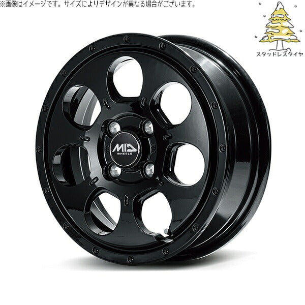 輸入スタッドレスタイヤ（銘柄指定不可） 165/60R15 ＋ MIDホイール マッドエージェント セミグロスブラック 15インチ 4.5J +45 4H100P ホイール4本セット。1枚目。