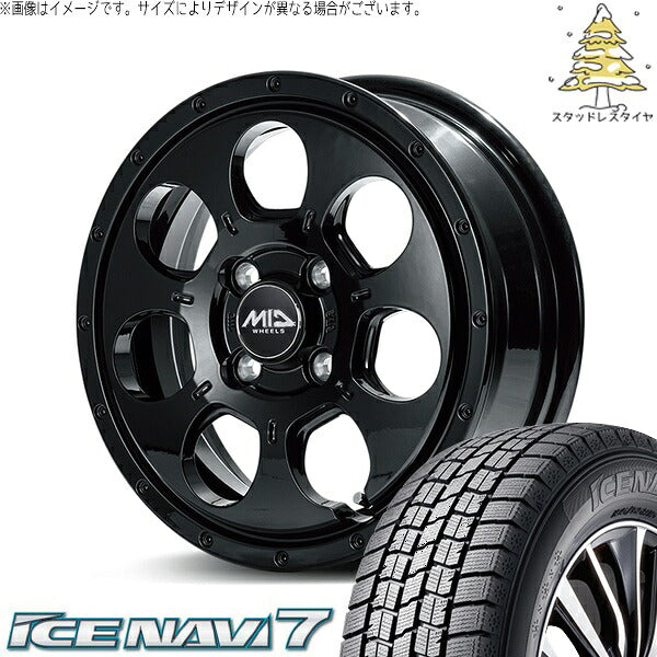 グッドイヤー アイスナビ セブン (ICENAVI7) 165/60R15 ＋ MIDホイール マッドエージェント セミグロスブラック 15インチ 4.5J +45 4H100P スタッドレス・ホイール4本セット。1枚目。