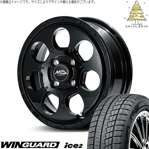 ネクセン ウィンガード アイス2 (WinGUARD ice2) 165/70R14 ＋ MIDホイール マッドエージェント セミグロスブラック 14インチ 4.5J +45 4H100P スタッドレス・ホイール4本セット。1枚目。