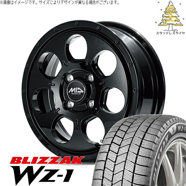 ブリヂストン ブリザック WZ-1 (BLIZZAK WZ-1) 165/70R14 ＋ MIDホイール マッドエージェント セミグロスブラック 14インチ 4.5J +45 4H100P スタッドレス・ホイール4本セット。1枚目。