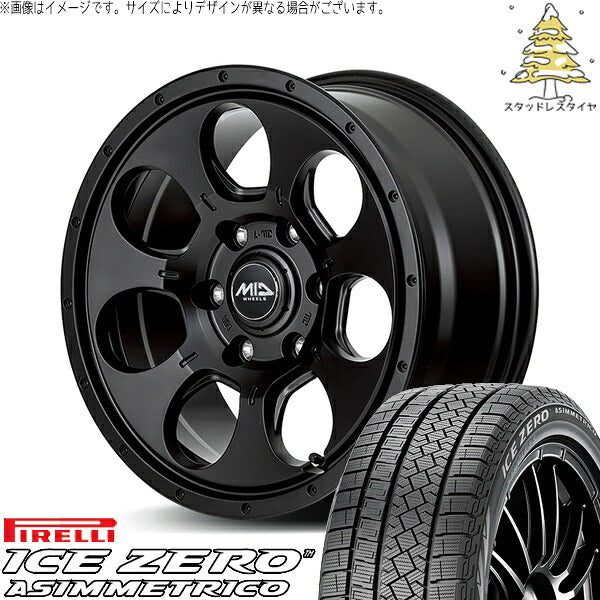 ピレリ アイスゼロアシンメトリコ (ICEZERO ASIMMETRICO) 205/60R16 ＋ MIDホイール マッドエージェント セミグロスブラック 16インチ 7.0J +40 5H114.3P スタッドレス・ホイール4本セット。1枚目。