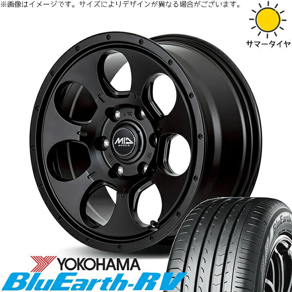 ヨコハマタイヤ ブルーアース RV03 215/65R16 ＋ MIDホイール マッドエージェント セミグロスブラック 16インチ 6.5J +38 6H139.7P サマー・ホイール4本セット。1枚目。