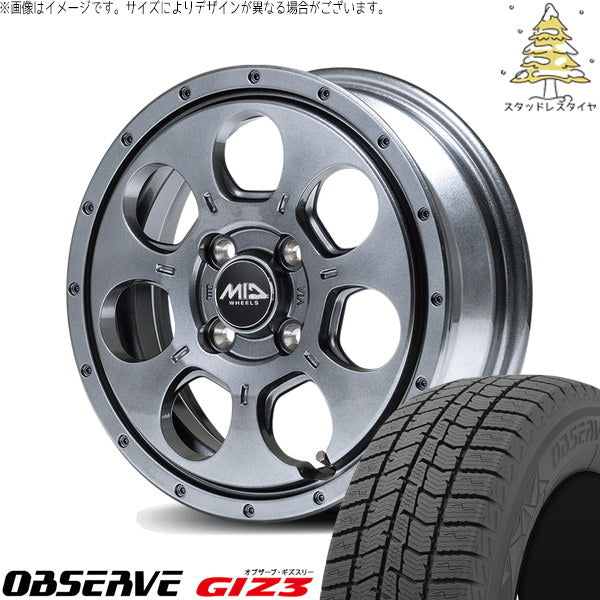 トーヨータイヤ オブザーブ GIZ3 165/55R14 ＋ MIDホイール マッドエージェント メタリックグレー 14インチ 4.5J +45 4H100P スタッドレス・ホイール4本セット。1枚目。