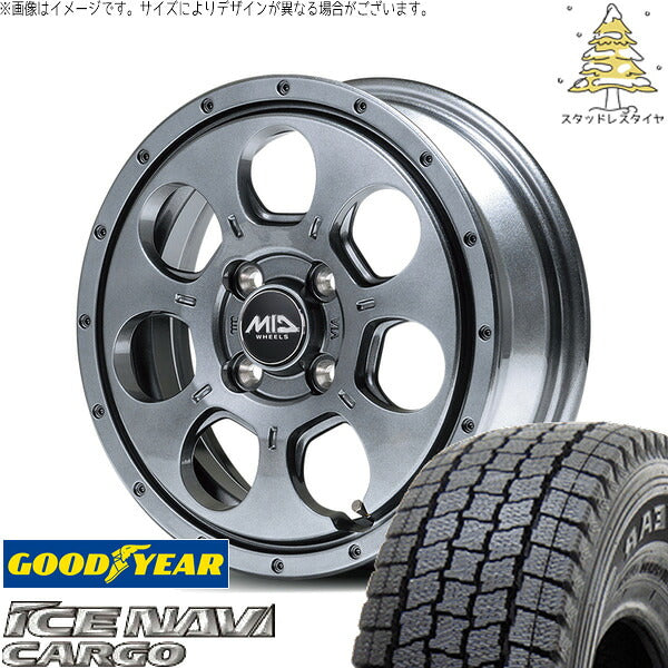 グッドイヤー アイスナビカーゴ 145/80R12 ＋ MIDホイール マッドエージェント メタリックグレー 12インチ 4.00B +40 4H100P スタッドレス・ホイール4本セット。1枚目。
