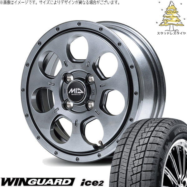 ネクセン ウィンガード アイス2 165/55R14 ＋ MIDホイール マッドエージェント メタリックグレー 14インチ 4.5J +45 4H100P スタッドレス・ホイール4本セット。1枚目。