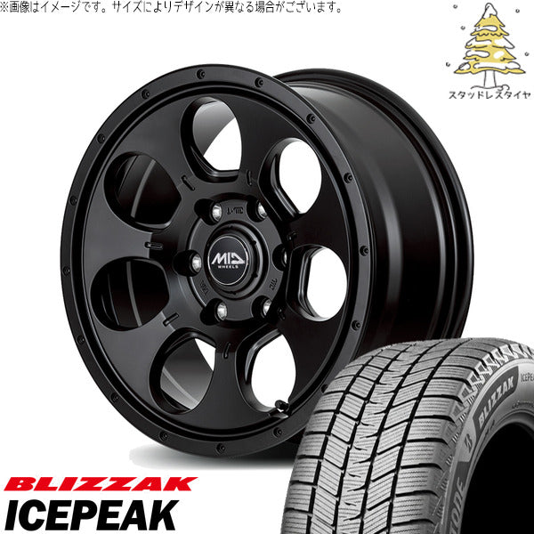 ブリヂストン ブリザック ICEPEAK 195/80R15 ＋ MIDホイール マッドエージェント セミグロスブラック 15インチ 6J +33 6H139.7P スタッドレス・ホイール4本セット。1枚目。