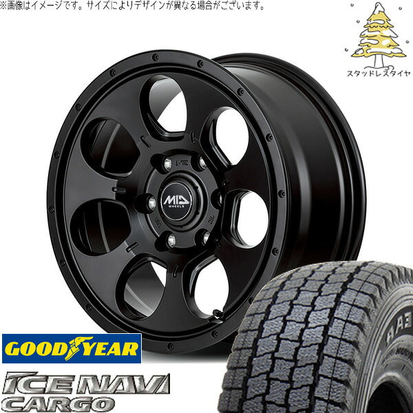グッドイヤー アイスナビカーゴ 195/80R15 ＋ MIDホイール マッドエージェント セミグロスブラック 15インチ 6J +33 6H139.7P スタッドレス・ホイール4本セット。1枚目。