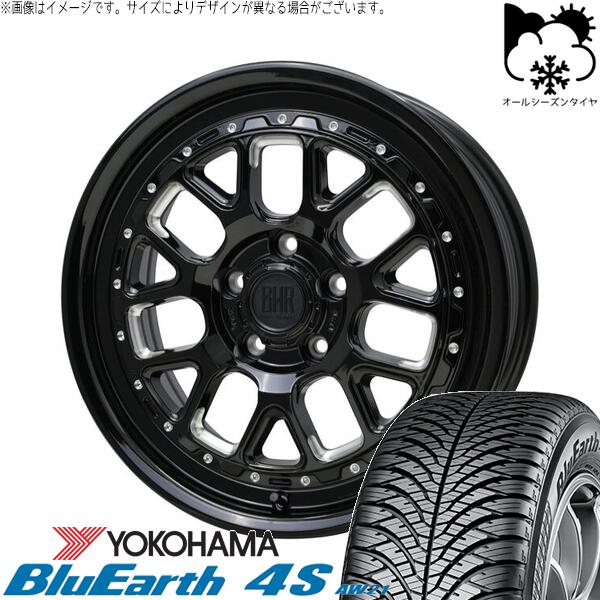 ヨコハマタイヤ ブルーアース4S AW21 195/60R17 ＋ バークレイ ハードロック ヒューロン グロスブラック/マシニング 17インチ 7J +38 5H114.3P オールシーズン・ホイール4本セット。1枚目。
