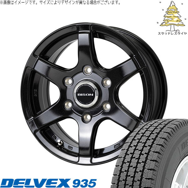 トーヨータイヤ デルベックス 935 195/80R15 ＋ バイソン BN-04 メタリックブラック 15インチ 6J +33 6H139.7P スタッドレス・ホイール4本セット。1枚目。