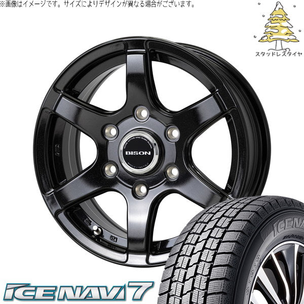 グッドイヤー アイスナビ7 215/70R15 ＋ バイソン BN-04 メタリックブラック 15インチ 6J +33 6H139.7P スタッドレス・ホイール4本セット。1枚目。