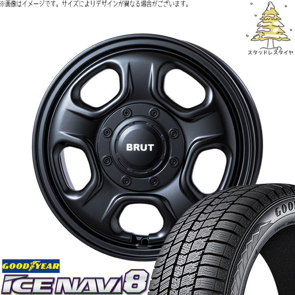 グッドイヤー アイスナビ8 165/70R14 ＋ ブルート BR-33 ミリタリーブラック 14インチ 4.5J +45 4H100P スタッドレス・ホイール4本セット。1枚目。