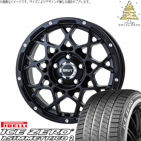 ピレリ アイスゼロアシンメトリコ2 215/65R16 ＋ ブルート BR-55 ミルドサティンブラック 16インチ 6.5J +35 5H114.3P スタッドレス・ホイール4本セット。1枚目。