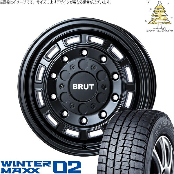 ダンロップ ウィンターマックス02 195/60R16 ＋ ブルート BR-70 ミリタリーブラック 16インチ 6.5J +30 5H100P スタッドレス・ホイール4本セット。1枚目。