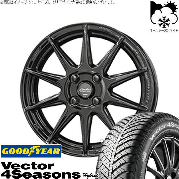 グッドイヤー ベクター4シーズンズ ハイブリッド 165/55R15 ＋ サーキュラー C10R グロスブラック 15インチ 5.5J +45 4H100P オールシーズン・ホイール4本セット。1枚目。
