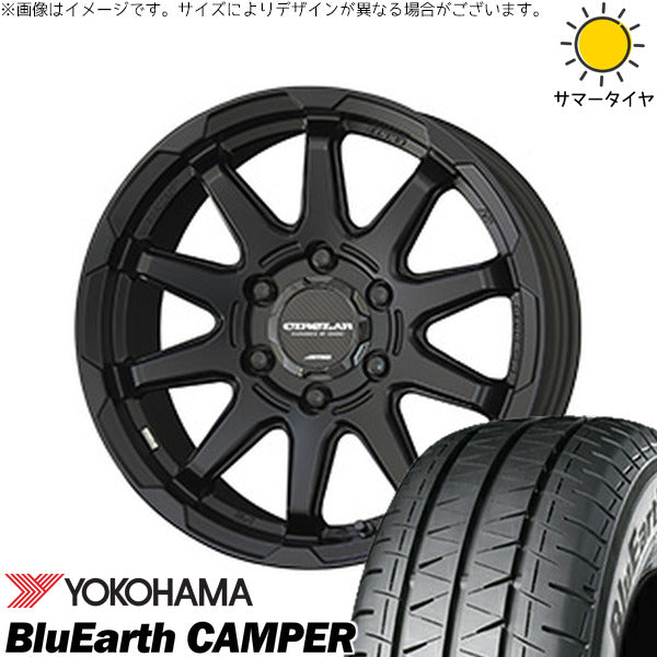ヨコハマタイヤ ブルーアース キャンパー 215/70R15 ＋ サーキュラー C10X マットブラック 15インチ 6.0J +33 6H139.7P サマー・ホイール4本セット。1枚目。