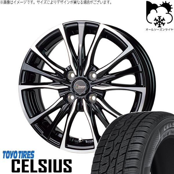 トーヨータイヤ セルシアス 155/65R14 ＋ クロノス CH-110 メタリックブラックポリッシュ 14インチ 5.5J +43 4H100P オールシーズン・ホイール4本セット。1枚目。