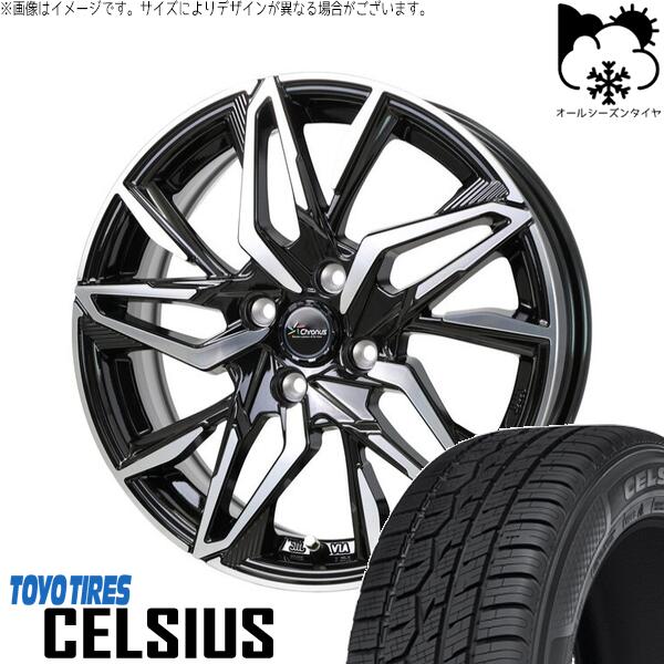 トーヨータイヤ セルシアス 165/70R14 ＋ クロノス CH-112 メタリックブラックポリッシュ 14インチ 4.5J +45 4H100P オールシーズン・ホイール4本セット。1枚目。