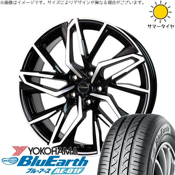 ヨコハマタイヤ ブルーアース AE-01F 185/60R15 ＋ クロノス CH-112 メタリックブラックポリッシュ 15インチ 6J +43 5H100P サマー・ホイール4本セット。1枚目。