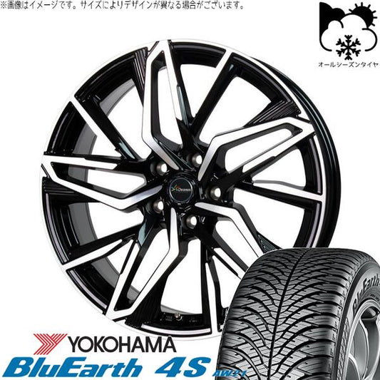ヨコハマタイヤ ブルーアース4S AW21 225/55R19 ＋ クロノス CH-112 メタリックブラックポリッシュ 19インチ 8J +35 5H114.3P オールシーズン・ホイール4本セット。1枚目。
