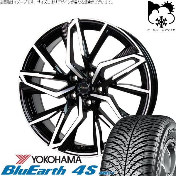 ヨコハマタイヤ ブルーアース4S AW21 215/50R17 ＋ クロノス CH-112 メタリックブラックポリッシュ 17インチ 7J +45 5H100P オールシーズン・ホイール4本セット。1枚目。