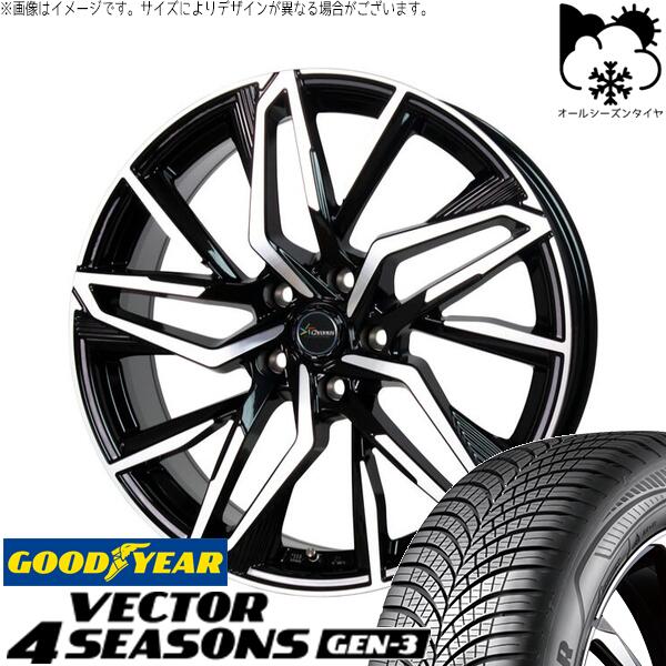 グッドイヤー ベクター4シーズンズ GEN-3 225/55R17 ＋ クロノス CH-112 メタリックブラックポリッシュ 17インチ 7J +38 5H114.3P オールシーズン・ホイール4本セット。1枚目。