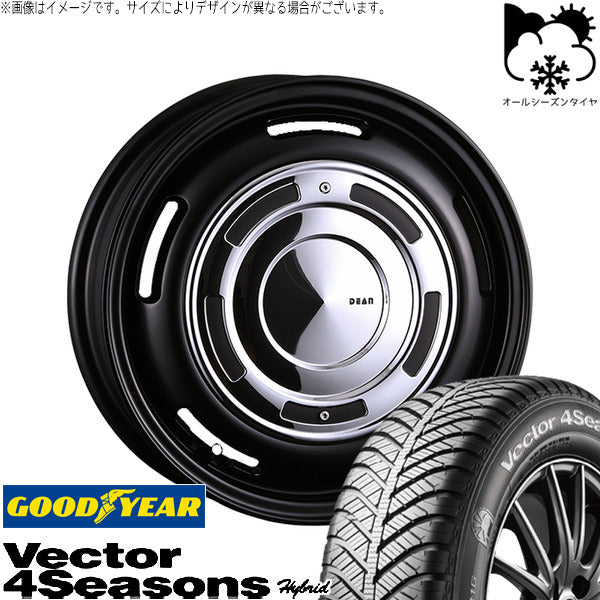 グッドイヤー ベクター4シーズンズ ハイブリッド 185/70R14 ＋ ディーン クロスカントリー マットブラック 14インチ 5J +43 4H114.3P オールシーズン・ホイール4本セット。1枚目。