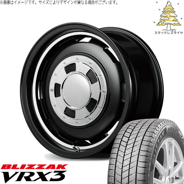 ブリヂストン ブリザック VRX3 165/55R14 ＋ MIDホイール ガルシア シスコ セミグロスブラック/リムヴァーレイポリッシュ 14インチ 4.5J +45 4H100P スタッドレス・ホイール4本セット。1枚目。