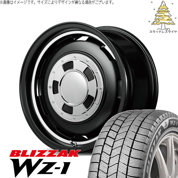 ブリヂストン ブリザック WZ-1 165/70R14 ＋ MIDホイール ガルシア シスコ セミグロスブラック/リムヴァーレイポリッシュ 14インチ 4.5J +45 4H100P スタッドレス・ホイール4本セット。1枚目。