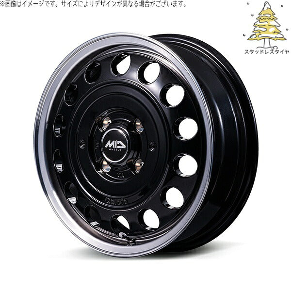 輸入スタッドレスタイヤ（銘柄指定不可） 165/55R14 ＋ MIDホイール ガルシア シスコ タイプ2 ブラックリムポリッシュ 14インチ 4.5J +45 4H100P ホイール4本セット。1枚目。