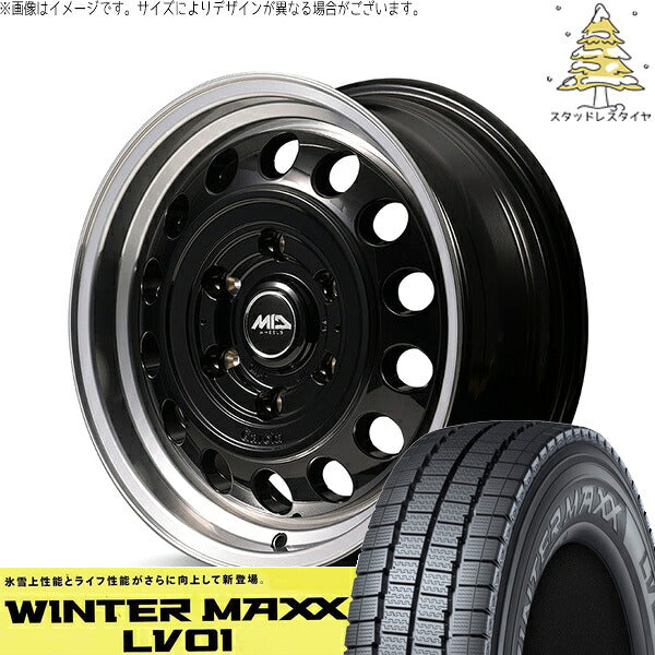 ダンロップ ウィンターマックス LV01 215/70R15 ＋ MIDホイール ガルシア シスコ タイプ2 ブラックリムポリッシュ 15インチ 6J +33 6H139.7P スタッドレス・ホイール4本セット。1枚目。