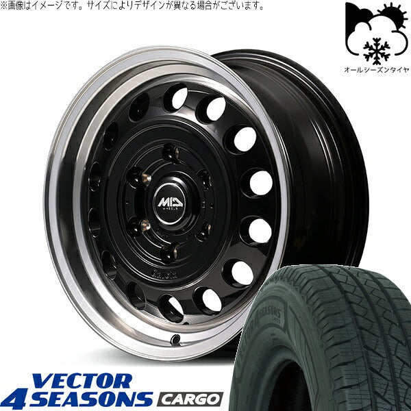 グッドイヤー ベクター4シーズンズ カーゴ 195/80R15 ＋ MIDホイール ガルシア シスコ タイプ2 ブラックリムポリッシュ 15インチ 6J +33 6H139.7P オールシーズン・ホイール4本セット。1枚目。