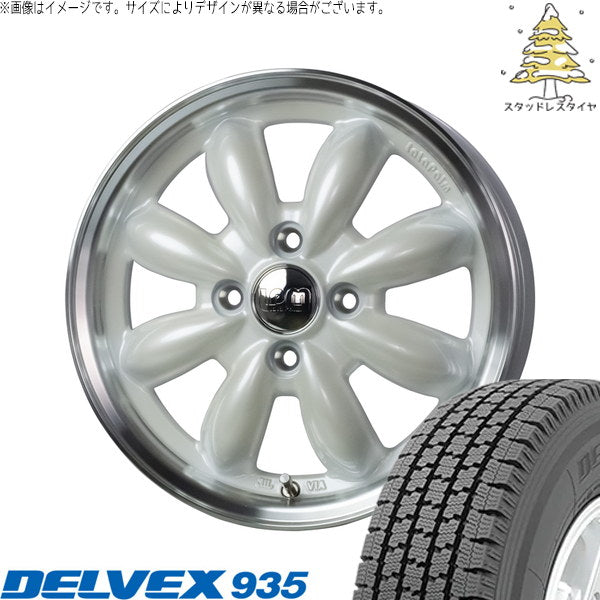 トーヨータイヤ デルベックス 935 145/80R12 ＋ ララパーム カップ2 パールホワイト/リムポリッシュ 12インチ 4.00B +43 4H100P スタッドレス・ホイール4本セット。1枚目。
