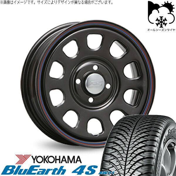 ヨコハマタイヤ ブルーアース4S AW21 175/65R15 ＋ デイトナ SS ブラック 15インチ 6J +30 4H100P オールシーズン・ホイール4本セット。1枚目。