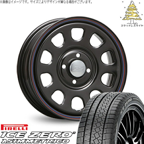ピレリ アイスゼロアシンメトリコ 195/65R15 ＋ デイトナ SS ブラック 15インチ 6J +30 4H100P スタッドレス・ホイール4本セット。1枚目。