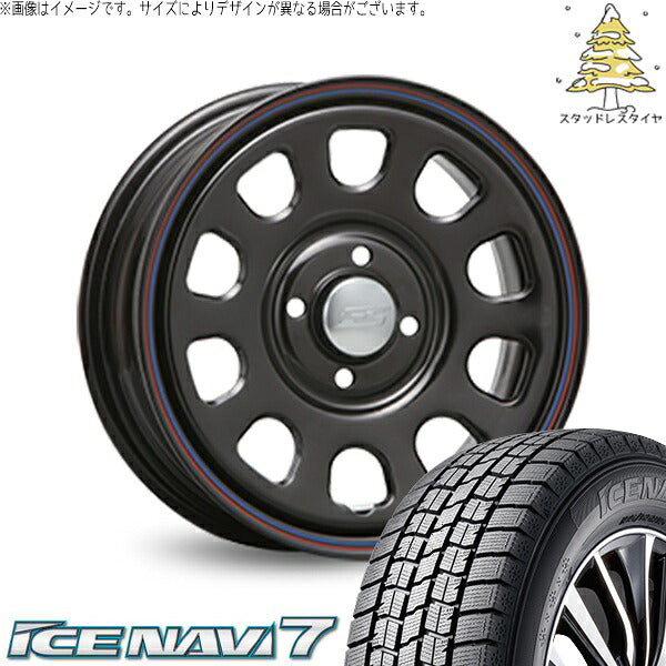 グッドイヤー アイスナビ セブン (ICENAVI7) 165/65R14 ＋ デイトナ SS ブラック 14インチ 5J +42 4H100P スタッドレス・ホイール4本セット。1枚目。