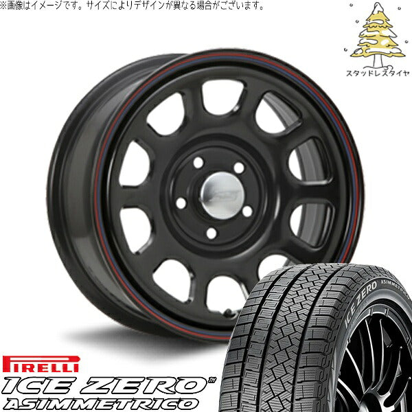 ピレリ アイスゼロアシンメトリコ (ICEZERO ASIMMETRICO) 205/65R16 ＋ デイトナ SS ブラック 16インチ 7.0J +35 5H114.3P スタッドレス・ホイール4本セット。1枚目。