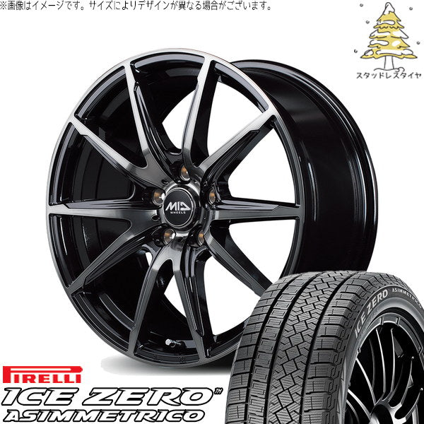 ピレリ アイスゼロアシンメトリコ 215/45R17 ＋ MIDホイール DR-02 ブラックポリッシュ/ブラッククリア 17インチ 7J +50 5H100P スタッドレス・ホイール4本セット。1枚目。