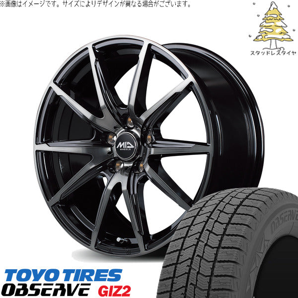 トーヨータイヤ OBSERVE 215/45R18 ＋ MIDホイール DR-02 ブラックポリッシュ/ブラッククリア 18インチ 8J +45 5H114.3P スタッドレス・ホイール4本セット。1枚目。