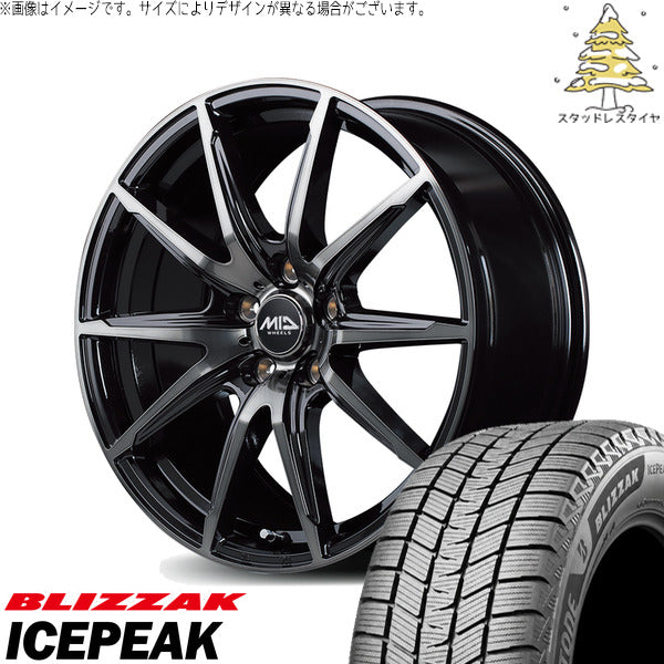 ブリヂストン ブリザック ICEPEAK 225/60R18 ＋ MIDホイール DR-02 ブラックポリッシュ/ブラッククリア 18インチ 8J +45 5H114.3P スタッドレス・ホイール4本セット。1枚目。